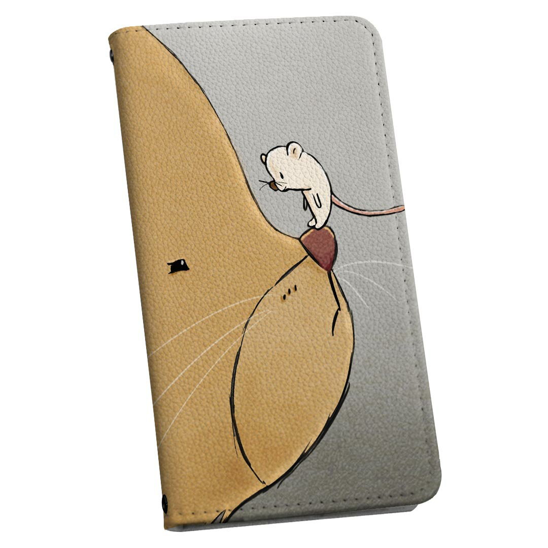 Galaxy S23 Ultra 用 手帳型 ケース SC-52D / SCG20 各キャリア 共通対応 ストラップ付き ケース ショルダー スマホ 落下防止 手帳型 マグネット式 ピタッと閉まる スマホカバー 肩掛け 斜めかけ 023081 猫　ねずみ　キャラ　イラスト