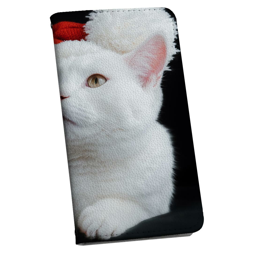 AQUOS sense6 SH-54B SHG05 ストラップ付き sh54b ケース ショルダー スマホ 落下防止 手帳型 マグネット式 ピタッと閉まる スマホカバー 肩掛け 斜めかけ 023088 猫　写真　クリスマス　サンタクロース