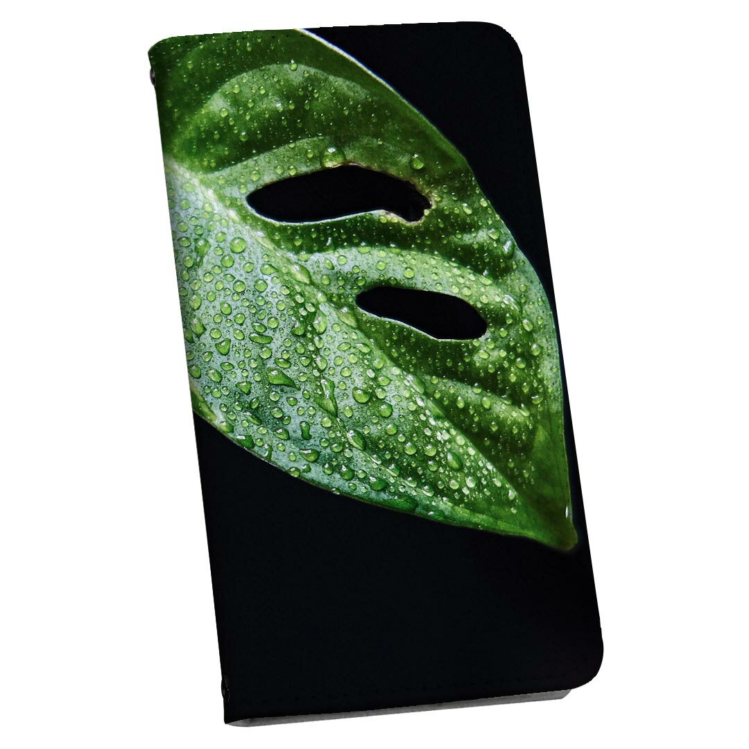 Xperia Ace III 用 スマホカバー SO-53C / SOG08 共通対応 ケース so53c カバー 手帳型 マグネット式 ピタッと閉まる レザーケース カード収納 ポケット 023510 葉っぱ　植物　モンステラ