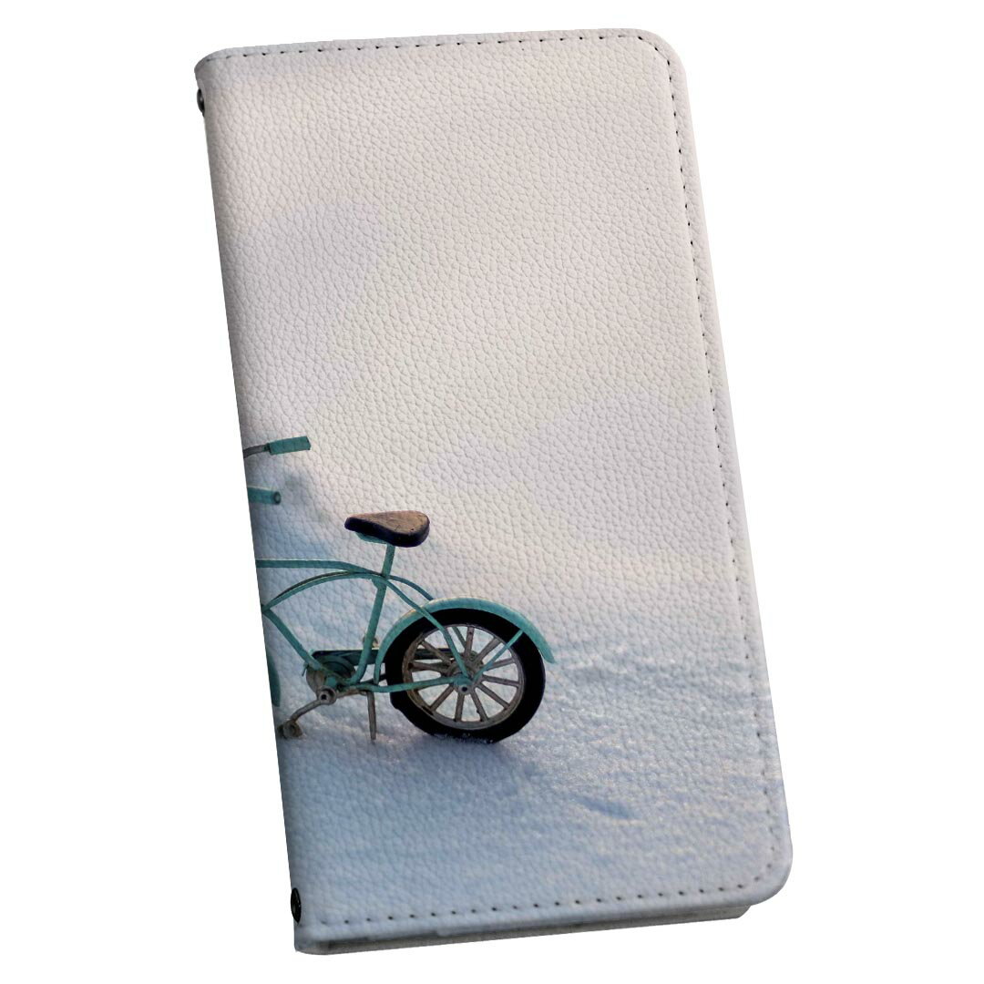 LG V60 ThinQ 5G L-51A ストラップ付き l51a ケース ショルダー スマホ 落下防止 手帳型 マグネット式 ピタッと閉まる スマホカバー 肩掛け 斜めかけ 023566 雪　自転車