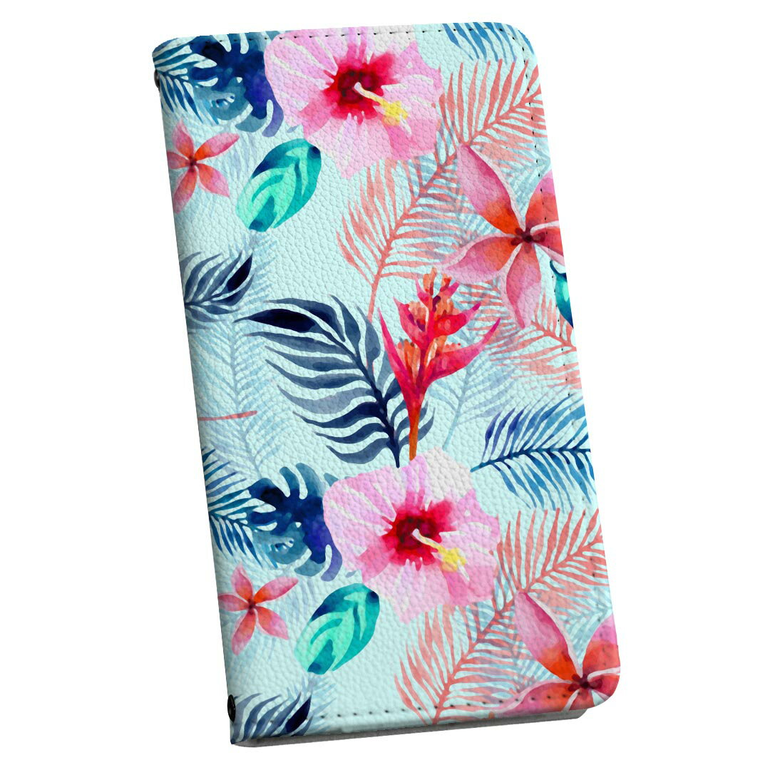 Xperia Ace SO-02L エクスペリア エース ストラップ付き so02l ケース ショルダー スマホ 落下防止 手帳型 マグネット式 ピタッと閉まる スマホカバー 肩掛け 斜めかけ 023910 花　フラワー　ハイビスカス　柄