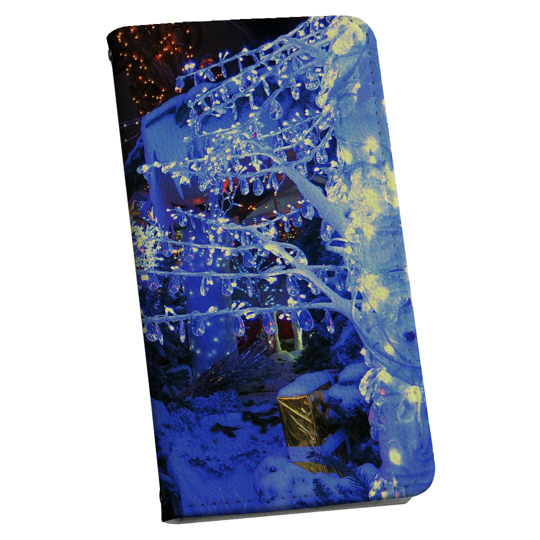 らくらくスマートフォン F-52B 専用 ケース カバー 手帳型 マグネット式 ピタッと閉まる レザーケース f52b カード収納 ポケット igcase 025617 雪 イルミネーション