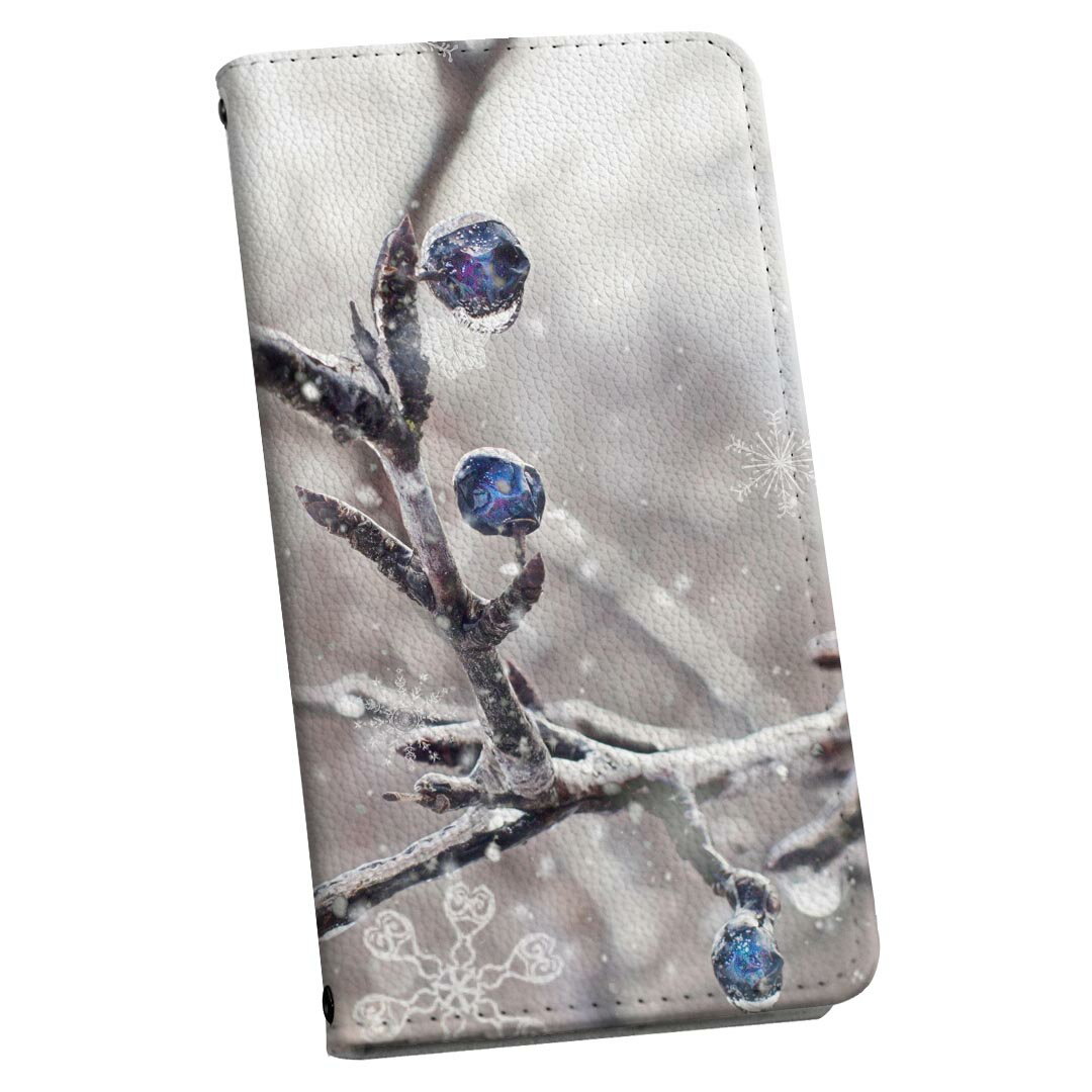 LGV33 Qua phone PX キュア フォン lgv33 ストラップ付き ケース ショルダー スマホ 落下防止 手帳型 マグネット式 ピタッと閉まる スマホカバー 肩掛け 斜めかけ 025861 雪　冬　ブルーベリー