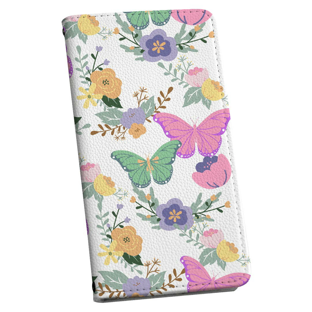 DIGNO BX3 用 A401KC / A402KC / A403KC 共通対応 手帳型ケース ストラップ付き ショルダー スマホ 落下防止 手帳型 マグネット式 ピタッと閉まる スマホカバー 肩掛け 斜めかけ 026165 蝶々　パステル　カラフル　柄