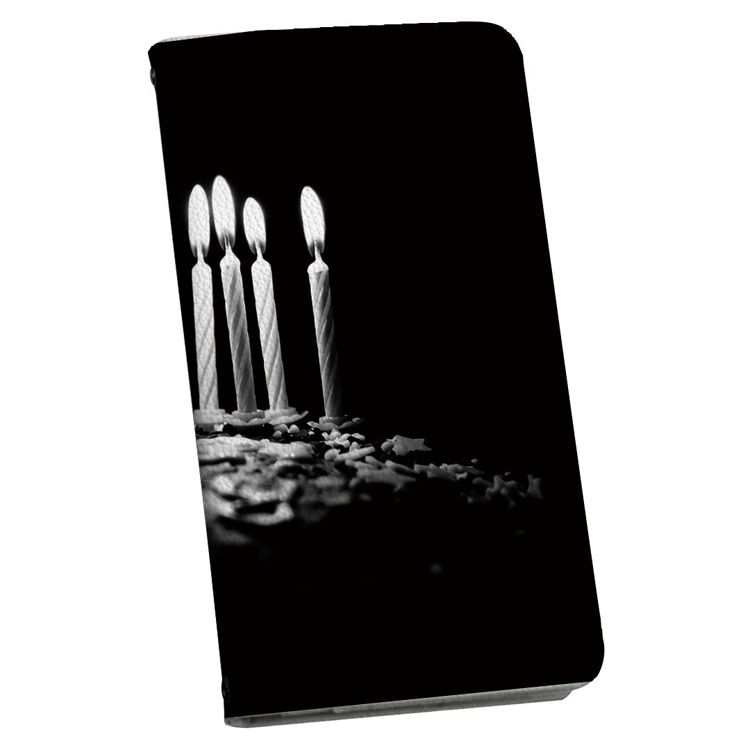 Galaxy S25 用 SC-51F / SCG31 (SM-S931) 共通対応 手帳型ケース カバーsx51f 手帳型 マグネット式 ピタッと閉まる レザーケース カード収納 ポケット igcase 030592 ロウソク ケーキ 白黒