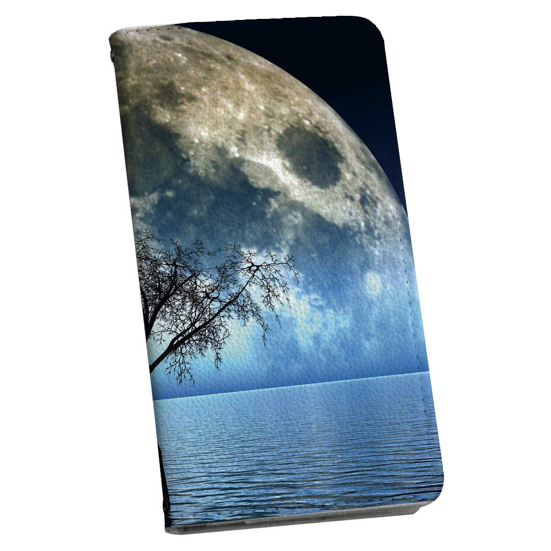 AQUOS wish4 用 手帳型 SH-52E / A402SH 共通対応 両面プリント ケース カバー sh52e 対応 ケース カバー 手帳型 マグネット式 ピタッと閉まる レザーケース カード収納 ポケット 033401 月夜 海