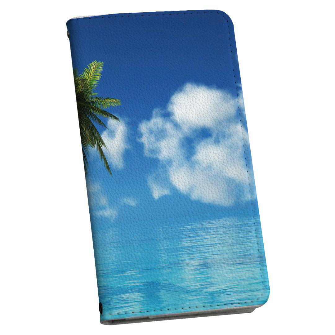 Galaxy S22 用 手帳型 内側プリント ケース カバー SC-51C / SCG13 共通対応 ケース カバー 手帳型 sc51c マグネット式 ピタッと閉まる レザーケース カード収納 ポケット 033402 ヤシの木 海