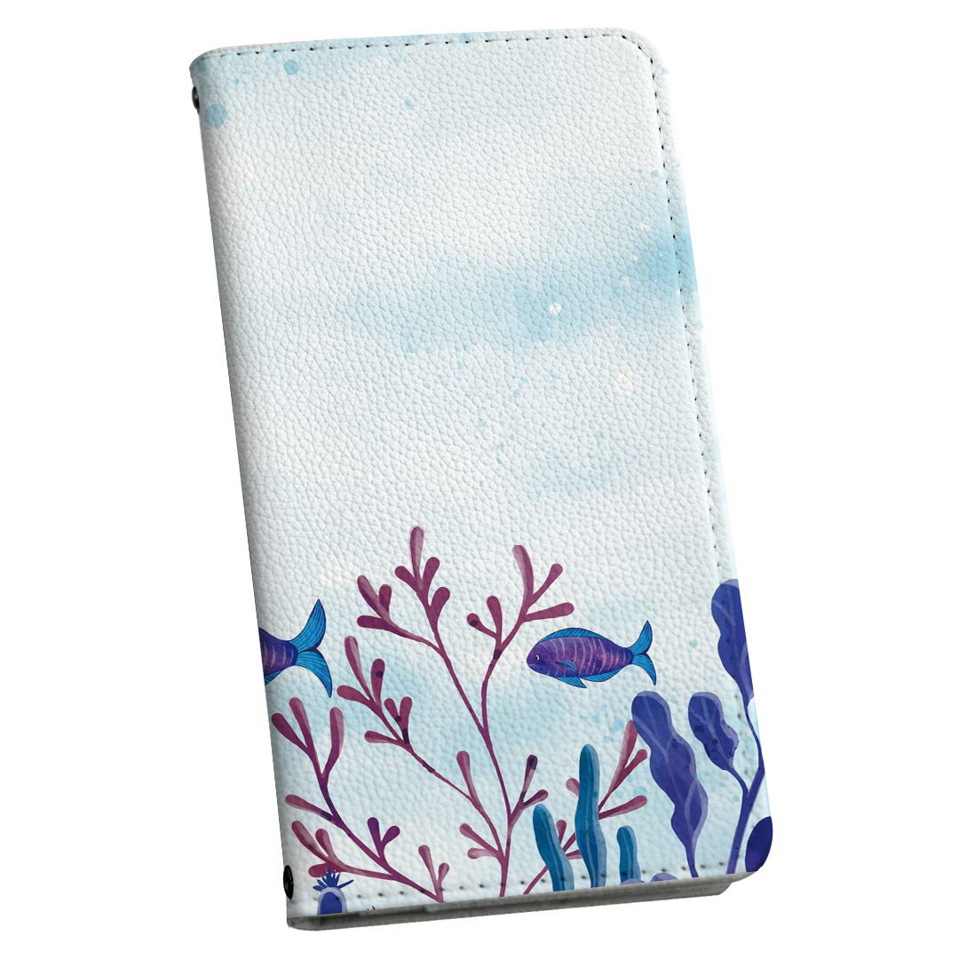 Xperia 1 VI 用 手帳型 ケース カバー SO-51E / SOG13 / A401SO 共通対応　so51e ケース ストラップ付き ケース ショルダー スマホ 落下防止 手帳型 マグネット式 ピタッと閉まる スマホカバー 肩掛け 斜めかけ 033440 水彩画 海 魚