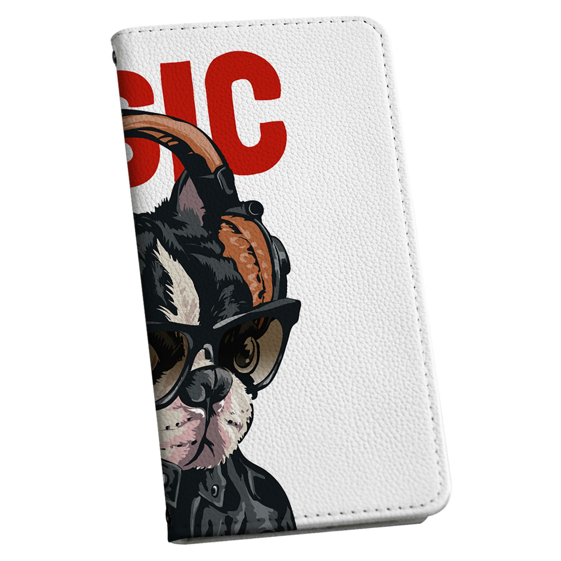 らくらくスマートフォン a A401FC 用 ケース カバー 手帳型 マグネット式 ピタッと閉まる レザーケース a401fc カード収納 ポケット igcase 033446 犬 ヘッドフォン