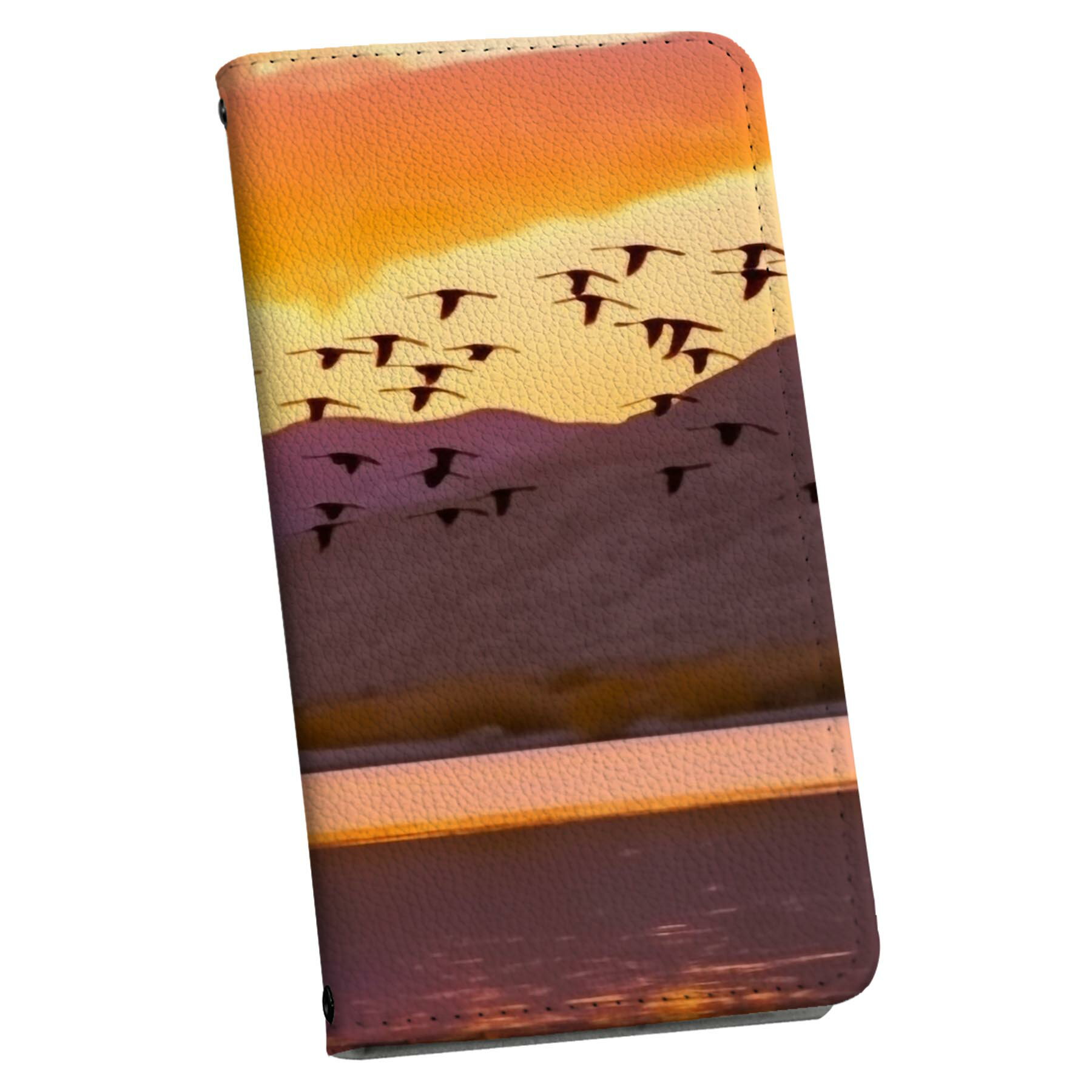 Mobile Phone Cases - らくらくスマートフォン F-53E 用 手帳型ケース カバー 手帳型 f53e マグネット式 ピタッと閉まる レザーケース カード収納 ポケット igcase 033586 鳥 群れ