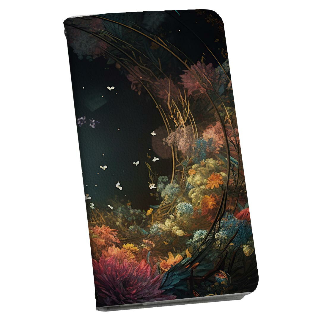 AQUOS wish4 用 ケース カバー 手帳型 SH-52E / A402SH / 共通対応 マグネット式 ピタッと閉まる レザーケース sh52e カード収納 ポケット igcase 033629 花 flower