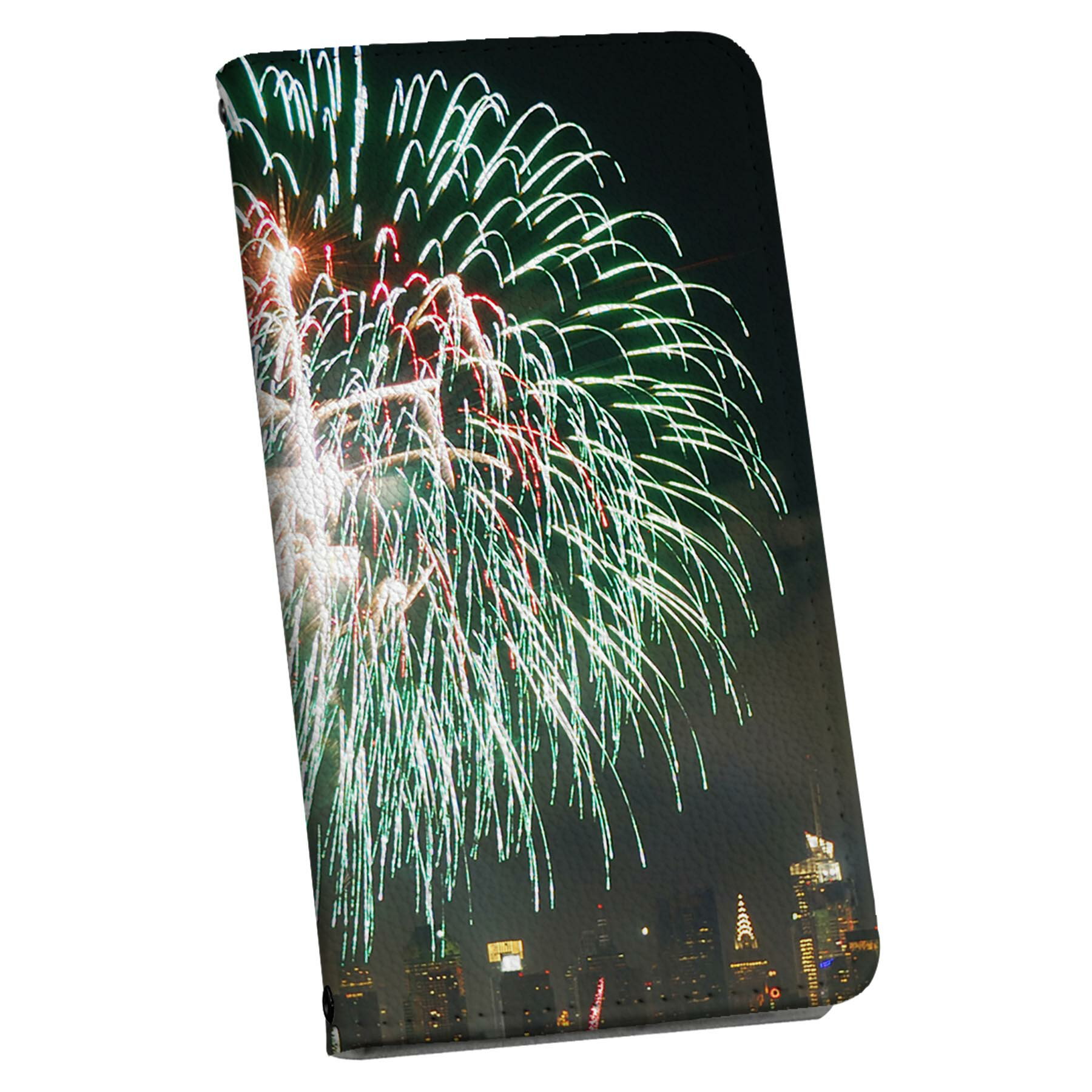 arrows We2 Plus 用 スマホカバー F-51E ケース カバー 手帳型 マグネット式 ピタッと閉まる レザーケース カード収納 ポケット 033646 花火 祭り