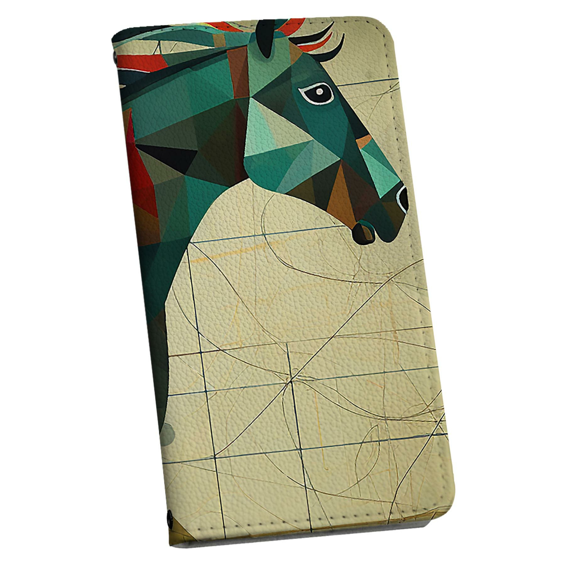 スマホケース 最新機種対応 スマホカバー 手帳型 マグネット式 フリップ ほぼ全機種対応 iPhone Xperia AQUOS Galaxy Arrows Huaweiなど ケース カバー 手帳タイプ 革 igcase 033691 イラスト 馬 サラブレット