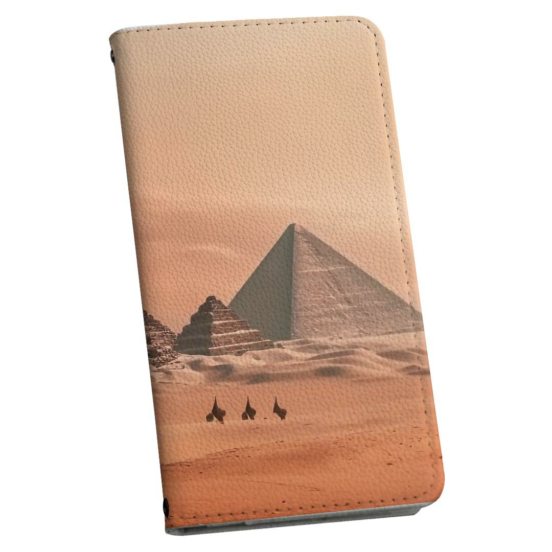 AQUOS wish2 / wish 用 手帳型 ケース カバー SH-51C / SHG06 / A104SH / SH-M20 共通対応 ケース カバー 手帳型 マグネット式 ピタッと閉まる レザーケース カード収納 ポケット 033793 砂漠 ピラミッド