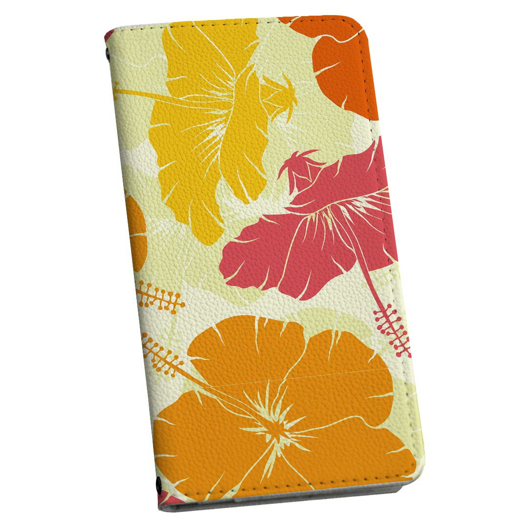 SOV32 Xperia Z5 エクスペリア ストラップ付き sov32 ケース ショルダー スマホ 落下防止 手帳型 マグネット式 ピタッと閉まる スマホカバー 肩掛け 斜めかけ 004215 花　ハイビスカス　オレンジ