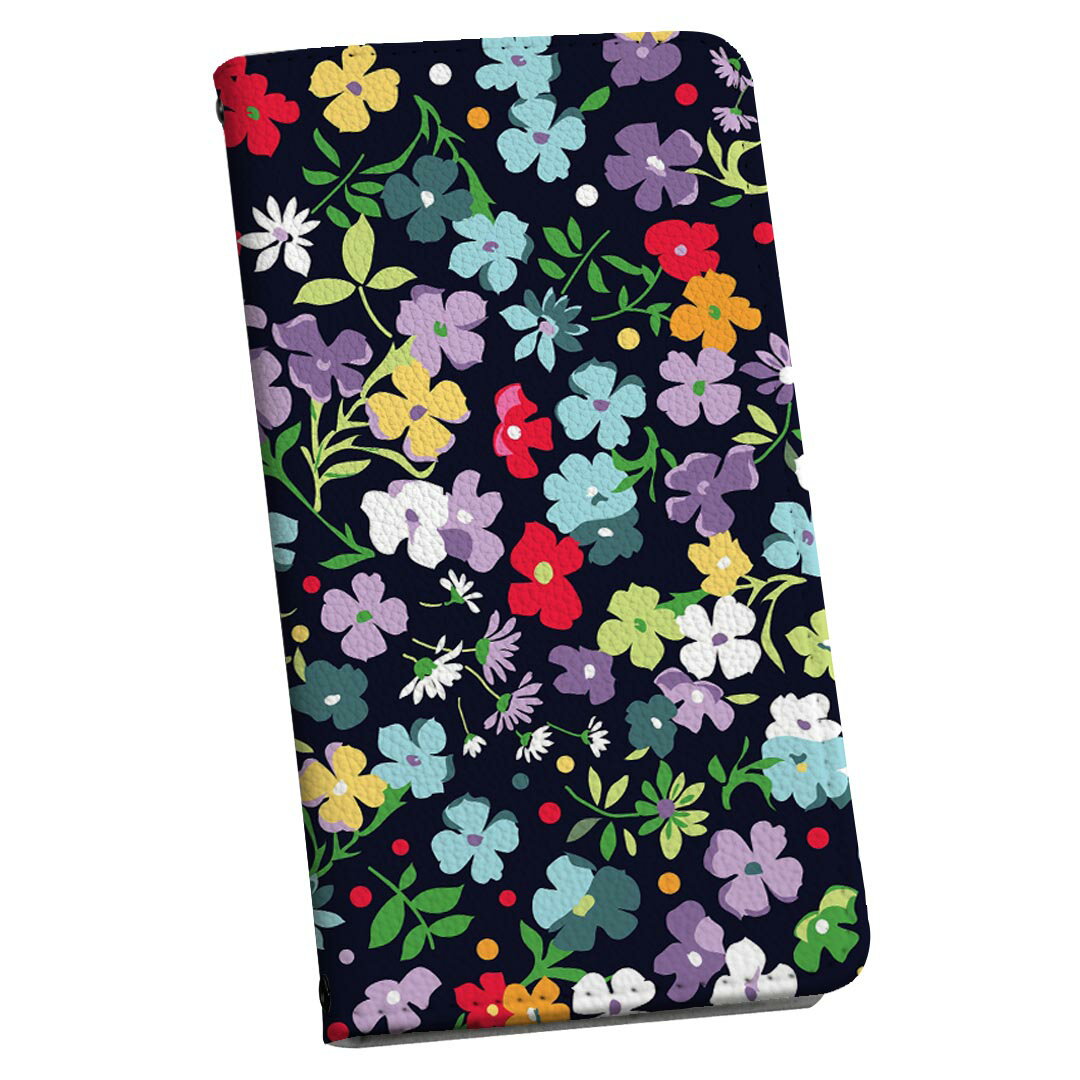 LGV33 Qua phone PX キュア フォン lgv33 専用 ケース カバー 手帳型 マグネット式 ピタッと閉まる レザーケース カード収納 ポケット igcase 004658 花　カラフル　黒