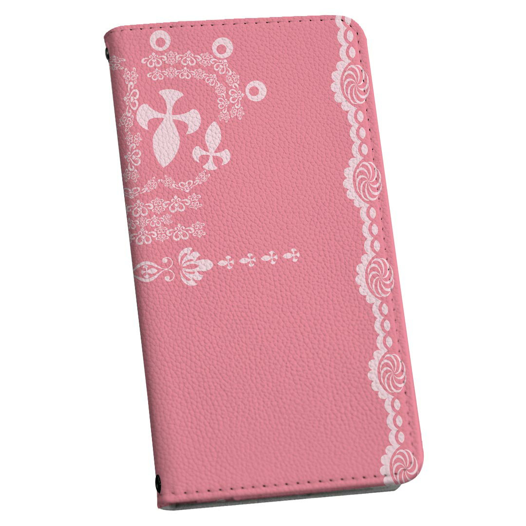 樂天商城 - AQUOS wish5 用 スマホカバー SH-52F / SH-M32 共通対応 ケース カバー 手帳型 マグネット式 ピタッと閉まる レザーケース カード収納 ポケット 004997 クラウン　ピンク　レース