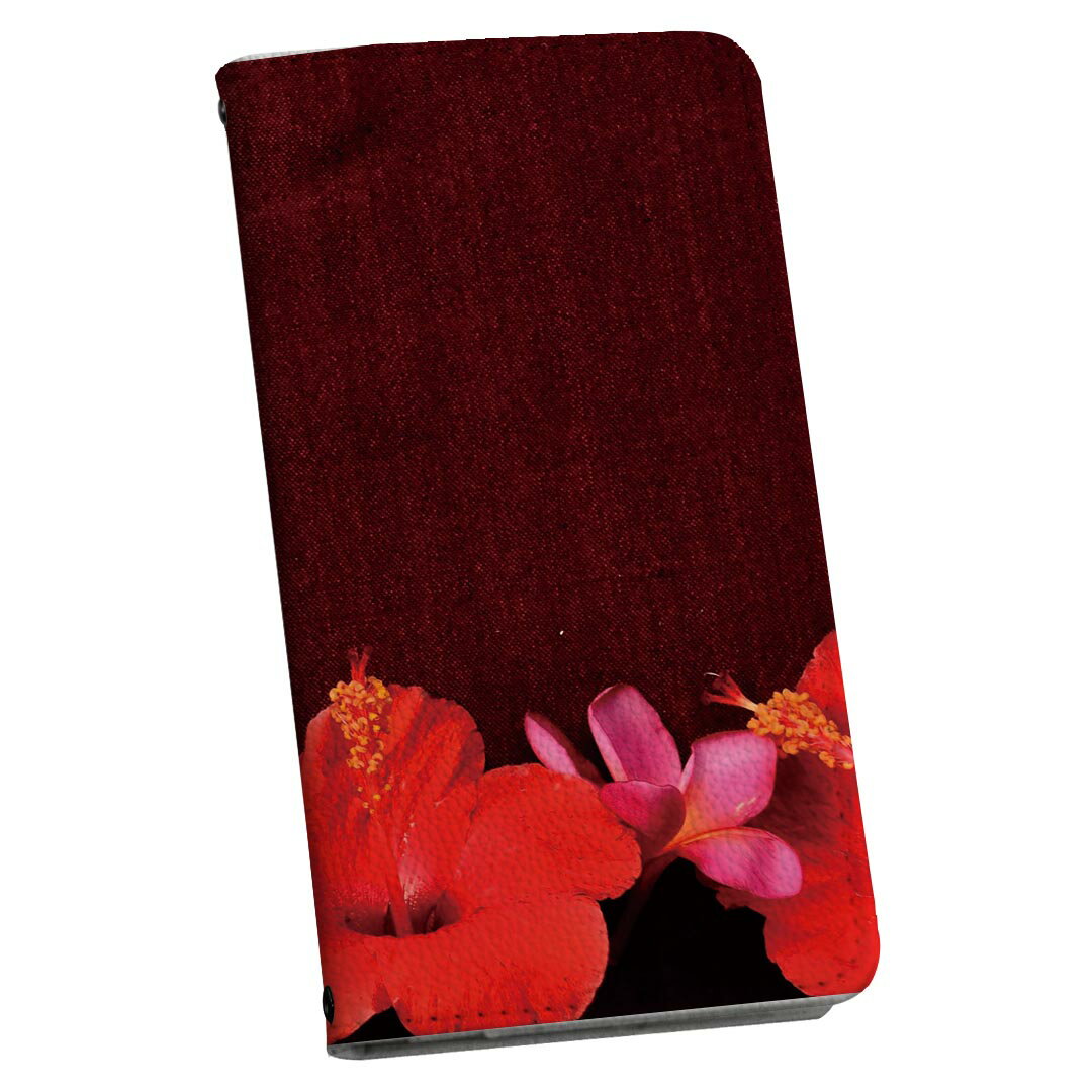 SH-02M AQUOS sense3 アクオス センススリー 専用 ケース カバー 手帳型 マグネット式 ピタッと閉まる レザーケース sh02m docomo ドコモ カード収納 ポケット igcase 005325 花　ハイビスカス　赤