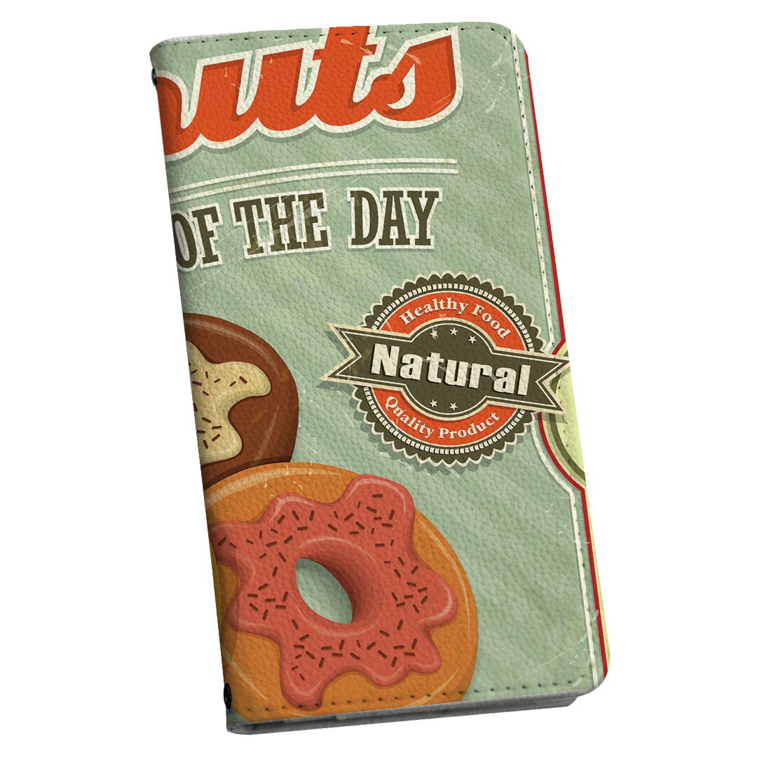 Xperia 10 V SO-52D / SOG11 / A302SO / XQ-DC44 エクスペリア テン マークファイブ 共通対応 ストラップ付き so52d ケース ショルダー スマホ 落下防止 手帳型 マグネット式 ピタッと閉まる スマホカバー 肩掛け 斜めかけ 005497 イラスト　ドーナツ　レトロ