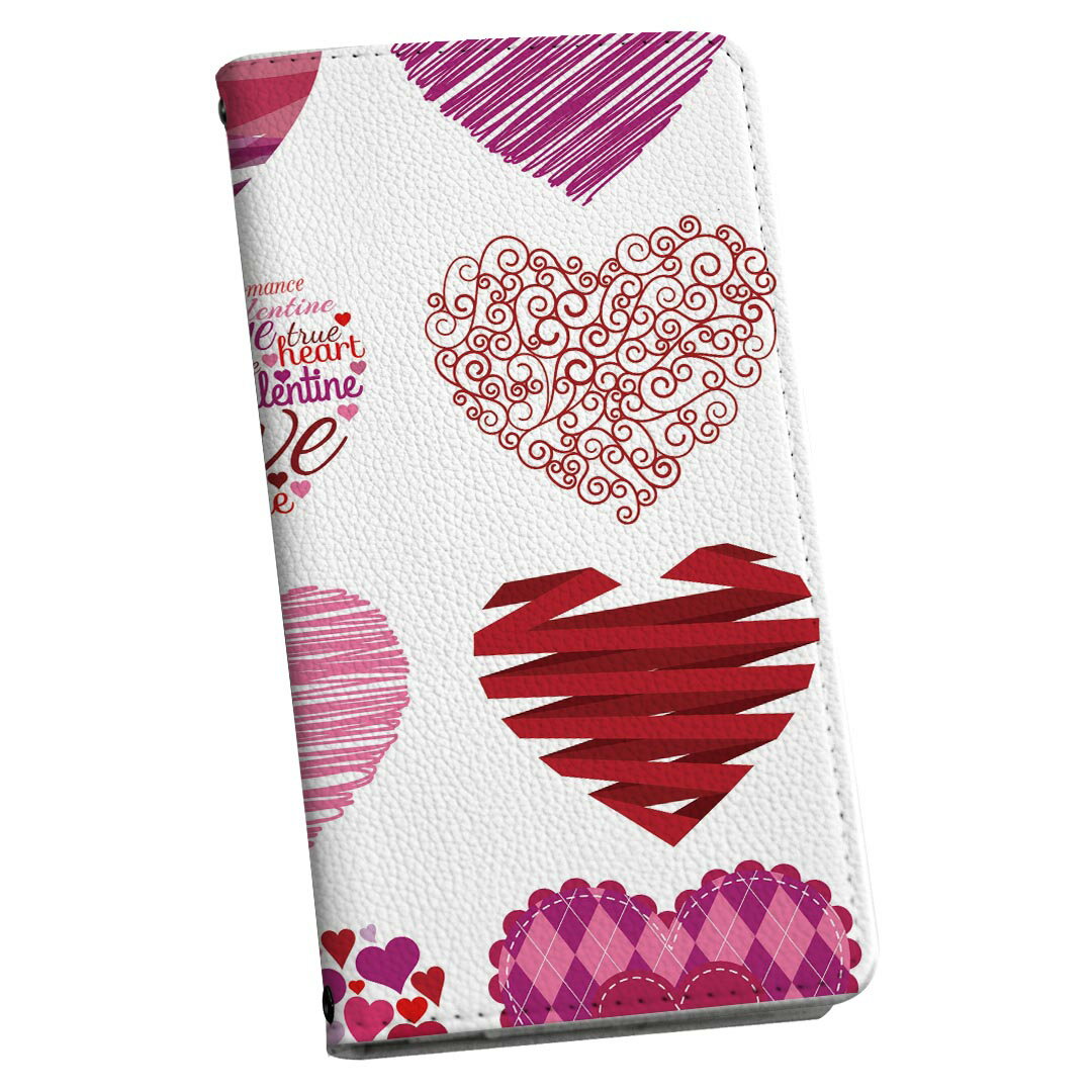 Xperia 5 V 用 SO-53D / SOG12 共通対応 ケース 手帳型 005748 ハート　模様　ピンク