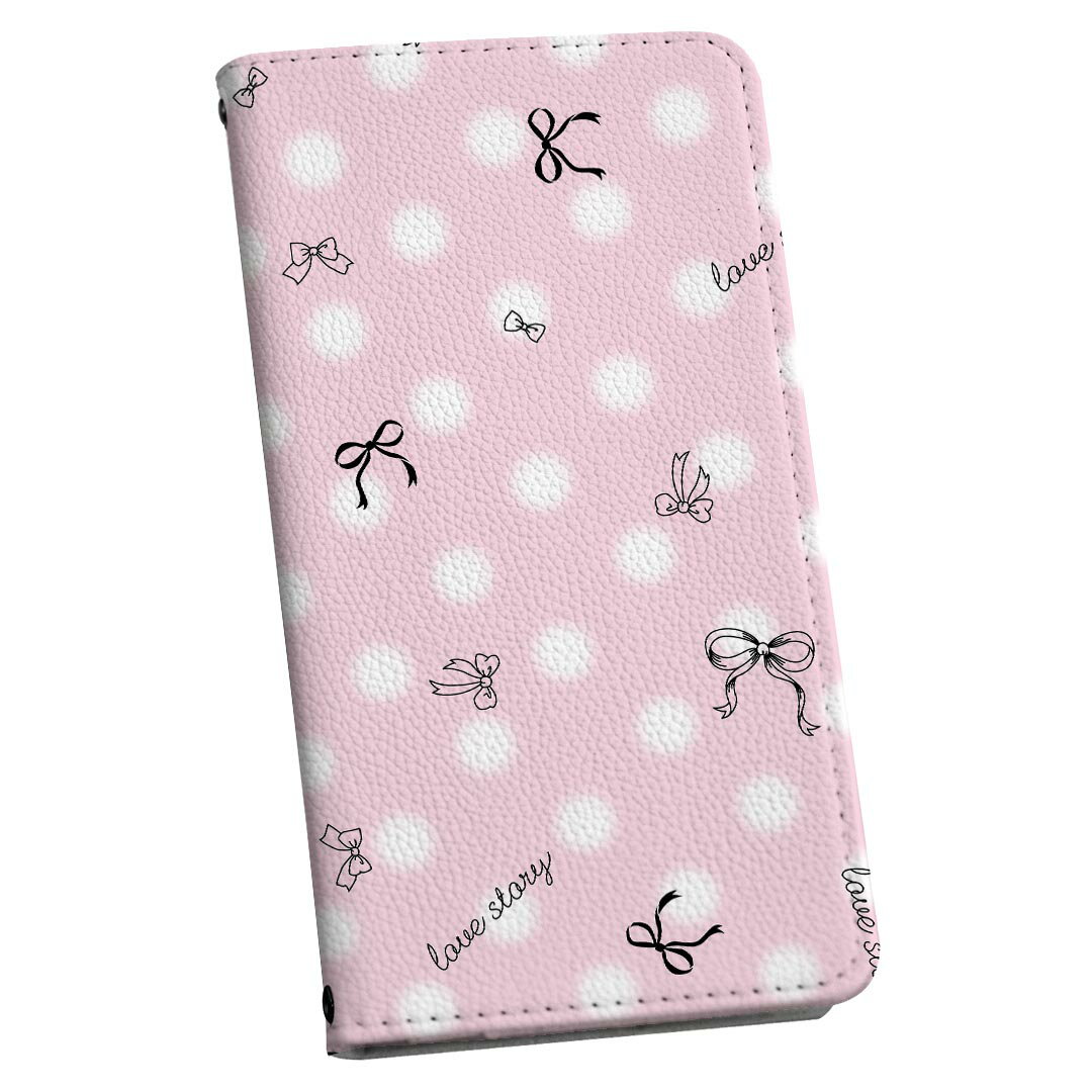 Mobile Phone Cases - Xperia Ace III 用 スマホカバー SO-53C / SOG08 共通対応 ケース so53c カバー 手帳型 マグネット式 ピタッと閉まる レザーケース カード収納 ポケット 005806 リボン　ピンク　模様