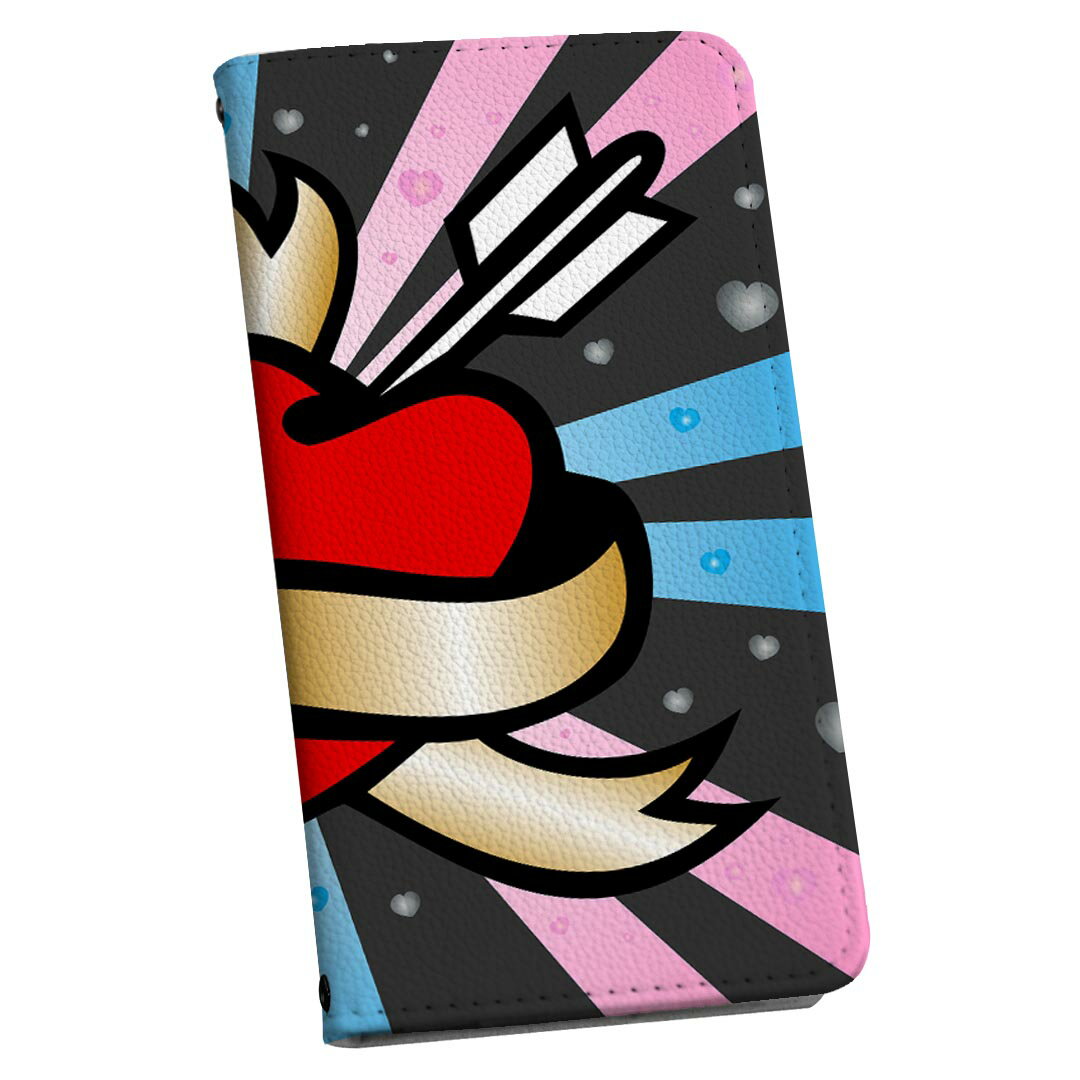 Xperia 10 VII 用 SO-52F / SOG16 / XQ-FE44 共通対応 手帳型ケース ストラップ付き ショルダー スマホ 落下防止 手帳型 マグネット式 ピタッと閉まる スマホカバー 肩掛け 斜めかけ 005833 イラスト　ハート　赤