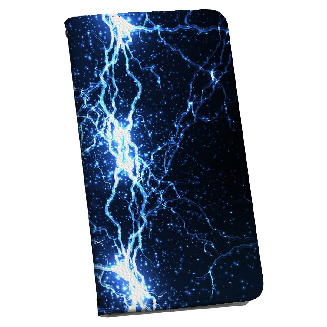 Galaxy S22 用 スマホカバー SC-51C / SCG13 共通対応 ケース カバー 手帳型 マグネット式 ピタッと閉まる レザーケース カード収納 ポケット 006500 雷　青　ブルー