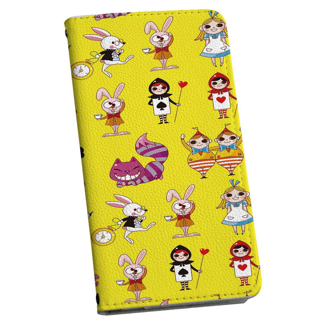 AQUOS wish5 用 SH-52F / SH-M32 共通対応 手帳型ケース ストラップ付き ショルダー sh52f スマホ 落下防止 手帳型 マグネット式 ピタッと閉まる スマホカバー 肩掛け 斜めかけ 006721 アリス　イラスト　模様