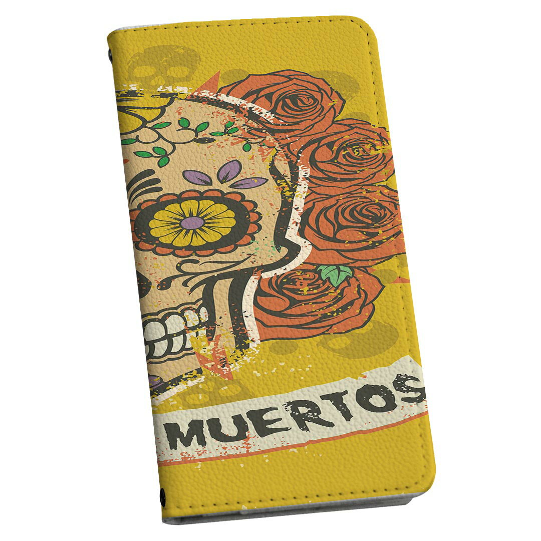 Galaxy S22 SC-51C / SCG13 共通対応 ストラップ付き sc51c ケース ショルダー スマホ 落下防止 手帳型 マグネット式 ピタッと閉まる スマホカバー 肩掛け 斜めかけ 006781 ドクロ　骸骨　花