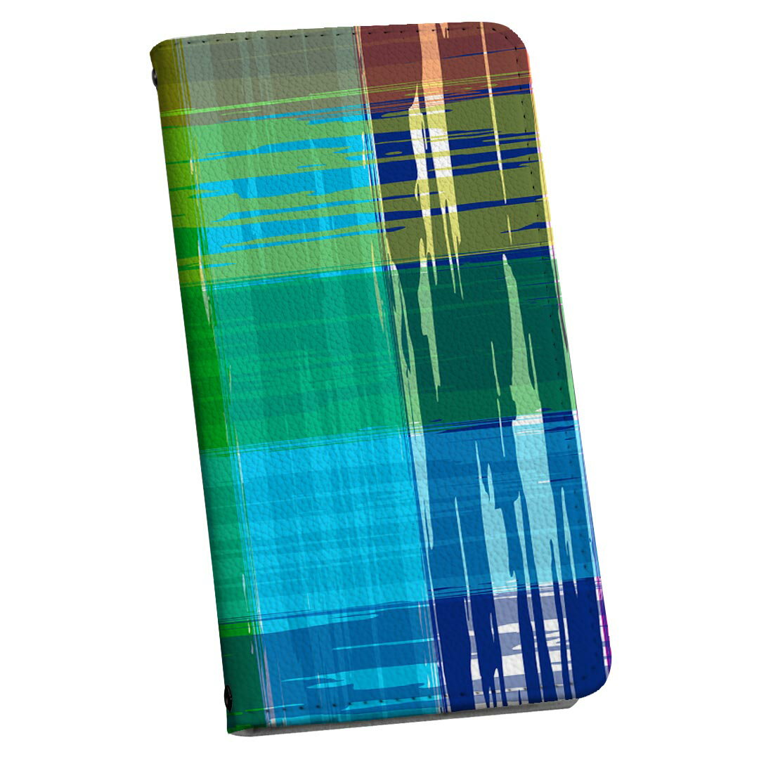 Galaxy A20 SCV46 ギャラクシーA20 専用 ケース カバー 手帳型 マグネット式 ピタッと閉まる レザーケース sc02k カード収納 ポケット igcase 007406 カラフル　レインボー　チェック　模様