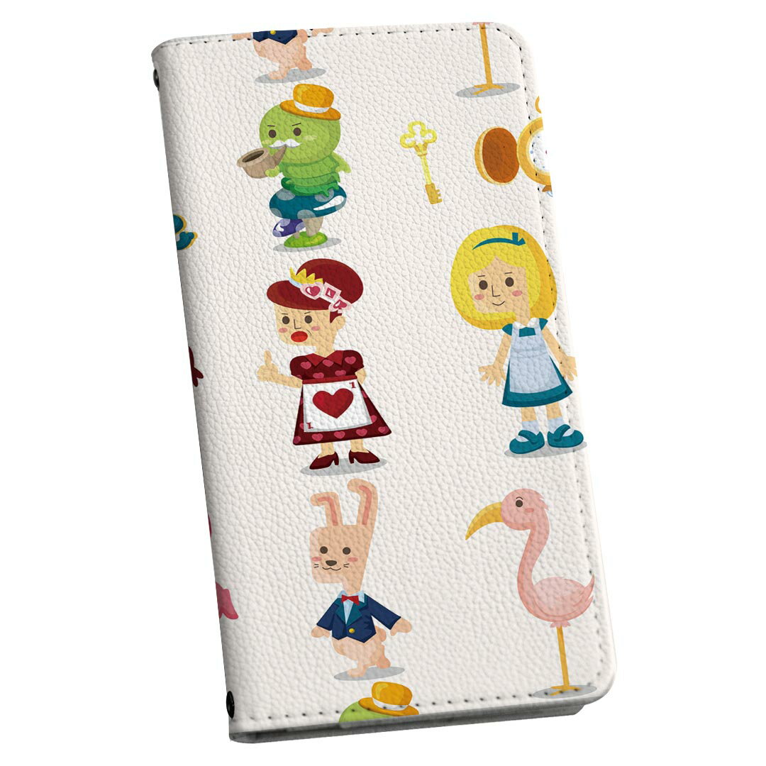 AQUOS wish4 用 手帳型 SH-52E / A402SH 共通対応 ケース カバー sh52e 対応 ストラップ付き ショルダー スマホ 落下防止 マグネット式 ピタッと閉まる スマホカバー 肩掛け 斜めかけ 007680 アリス　キャラクター　模様