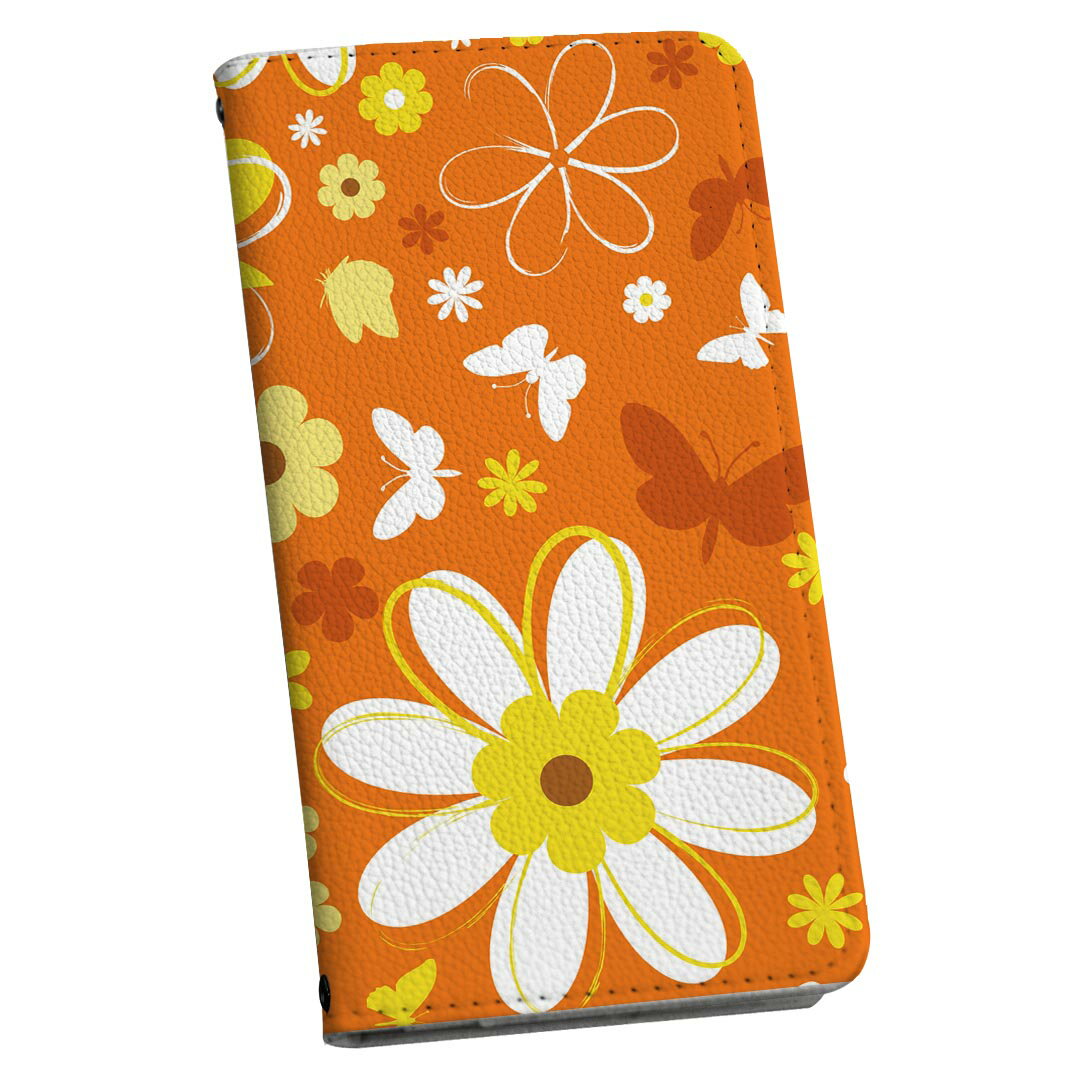 Galaxy S21+ 5G SCG10 ギャラクシー 専用 ケース カバー scg10 手帳型 マグネット式 ピタッと閉まる レザーケース カード収納 ポケット igcase 007719 花　　オレンジ　模様