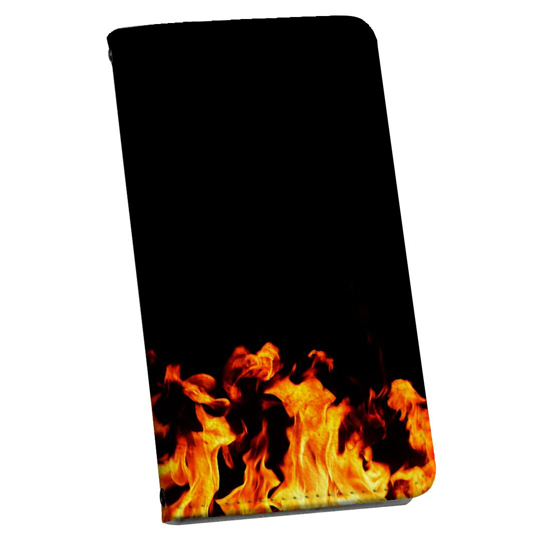 Xperia 1 IV エクスペリア SO-51C / SOG06 / A201SO 共通対応 専用 ケース カバー 手帳型 so51c マグネット式 ピタッと閉まる レザーケース カード収納 ポケット igcase 007934 炎 ほのお 火 黒 ブラック