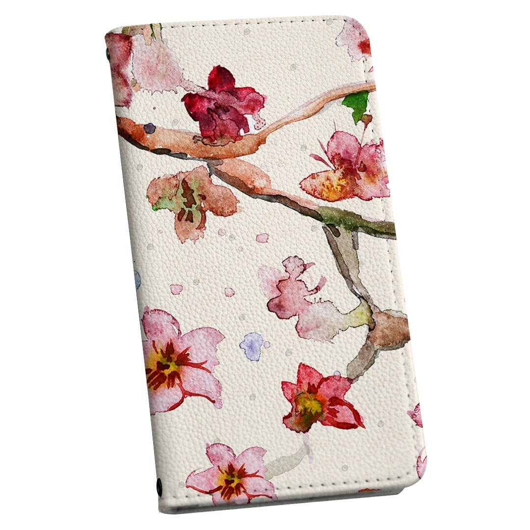 らくらくスマートフォン me F-01L ストラップ付き f01l ケース ショルダー スマホ 落下防止 手帳型 マグネット式 ピタッと閉まる スマホカバー 肩掛け 斜めかけ 007971 花　　水彩　ピンク　鳥