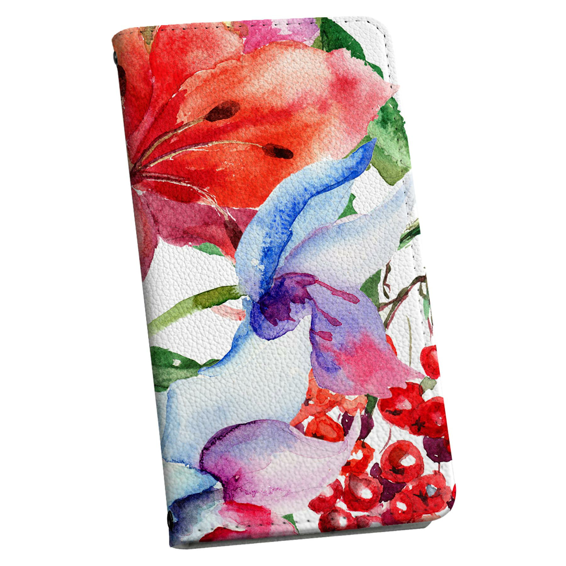 スマコレのAQUOS wish2 / wish 用 手帳型 ケース カバー SH-51C / SHG06 / A104SH / SH-M20 共通対応 ケース ストラップ付き ケース ショルダー スマホ 落下防止 手帳型 マグネット式 ピタッと閉まる スマホカバー 肩掛け 斜めかけ 007980 花　　水彩　模様　赤｜アングル3