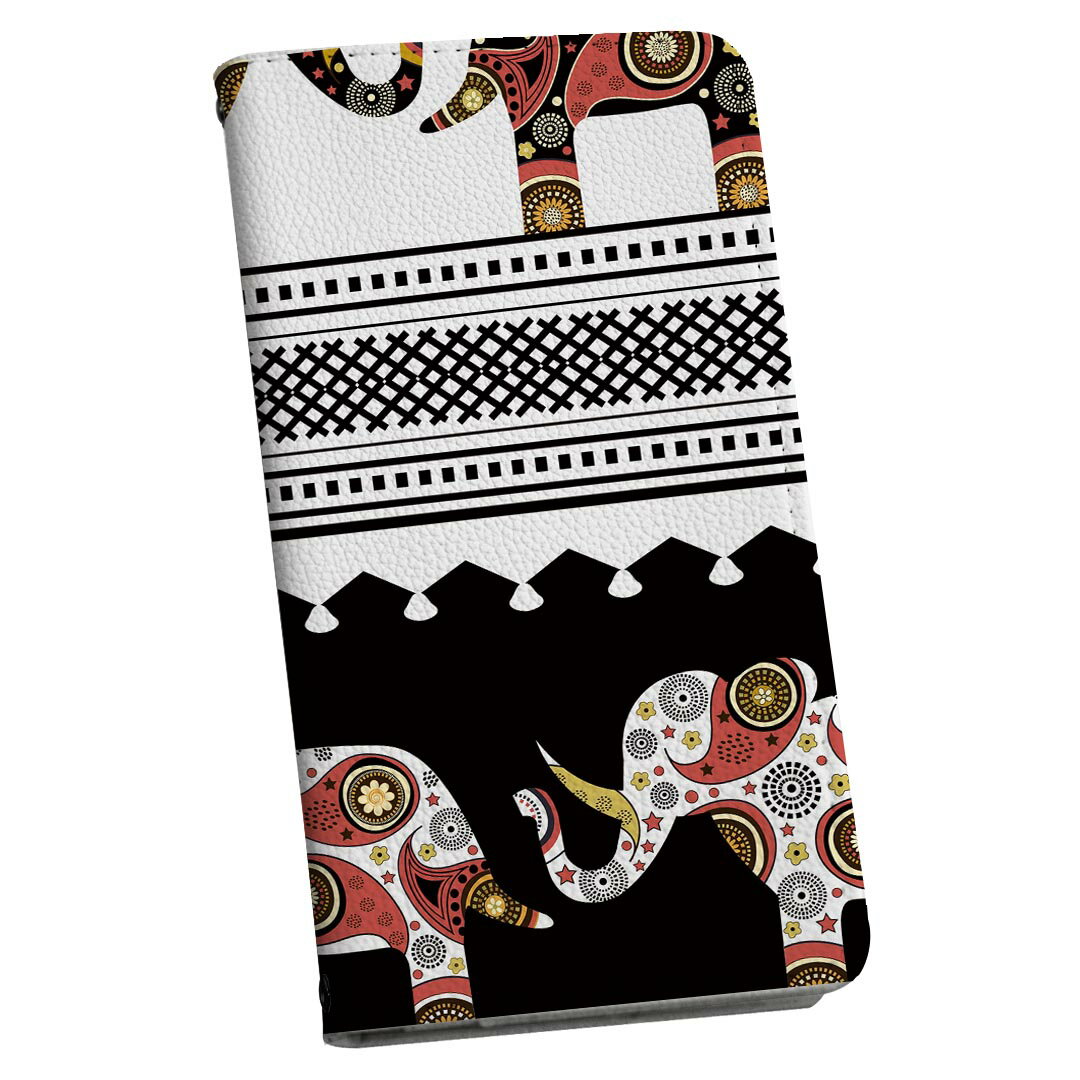 LGV33 Qua phone PX キュア フォン lgv33 ストラップ付き ケース ショルダー スマホ 落下防止 手帳型 マグネット式 ピタッと閉まる スマホカバー 肩掛け 斜めかけ 008150 象　ぞう　模様　アジアン