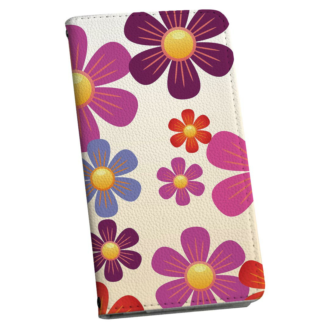 Mobile Phone Cases - Xperia 5 III 用 スマホカバー SO-53B / SOG05 共通対応 ケース カバー 手帳型 マグネット式 ピタッと閉まる レザーケース カード収納 ポケット 008227 花　　カラフル　ピンク　模様