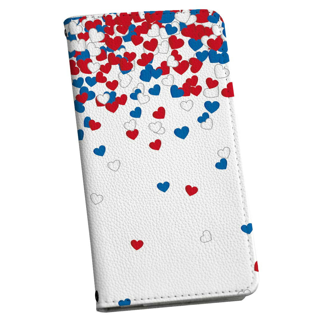 AQUOS sense SHV40 アクオスセンス 専用 ケース カバー 手帳型 マグネット式 ピタッと閉まる レザーケース カード収納 ポケット igcase 008251 ハート　赤　レッド　青　ブルー　模様