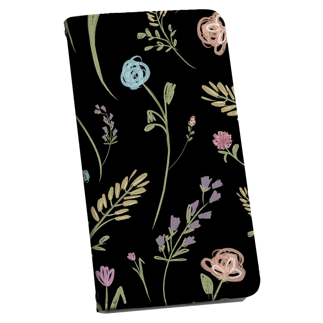 Xperia 10 II SOV43 エクスペリア テン マークツー Xperia10 専用 ケース カバー 手帳型 マグネット式 ピタッと閉まる レザーケース カード収納 ポケット igcase 008343 花 黒 ブラック