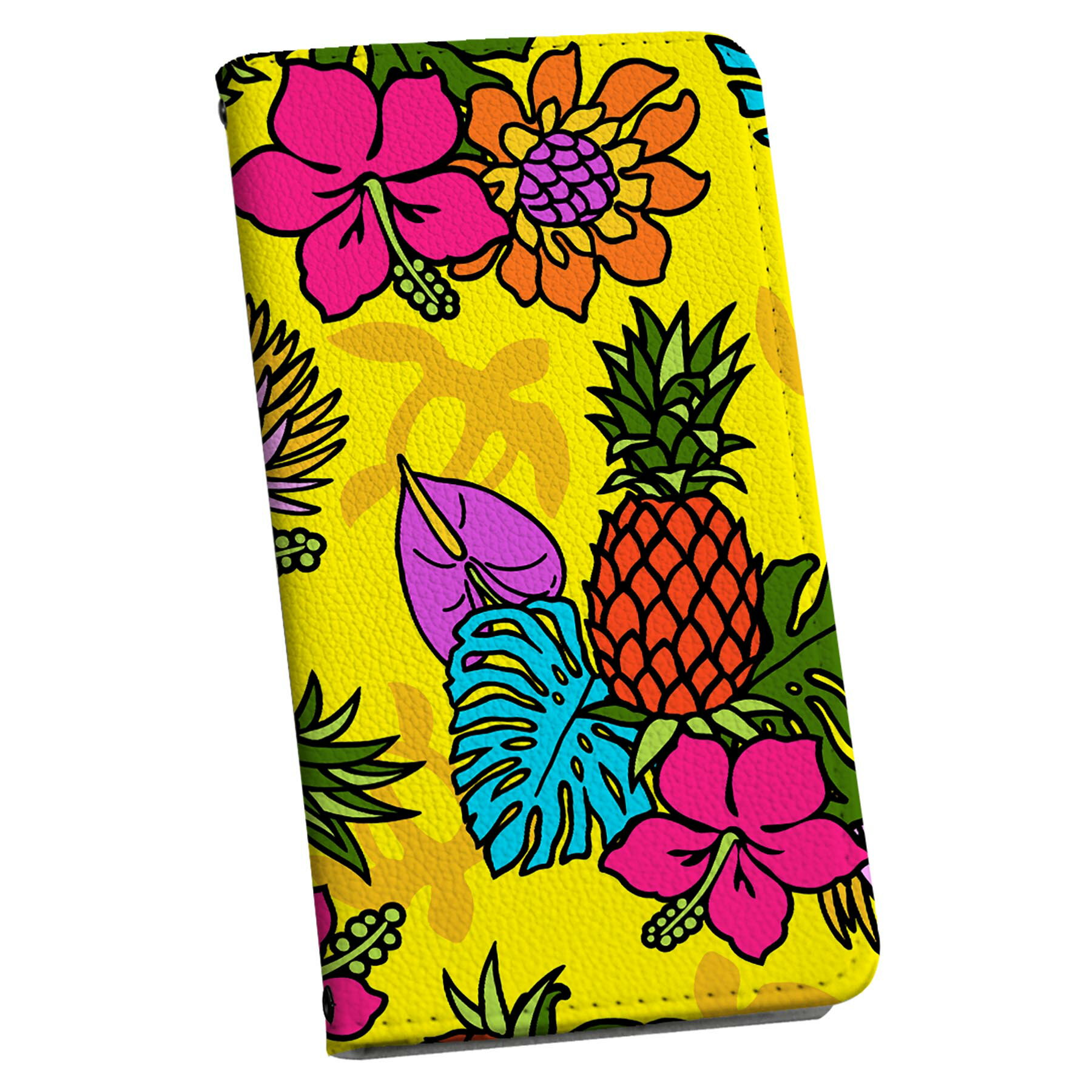 AQUOS wish4 用 手帳型 SH-52E / A402SH 共通対応 ケース カバー sh52e 対応 ストラップ付き ショルダー スマホ 落下防止 マグネット式 ピタッと閉まる スマホカバー 肩掛け 斜めかけ 008359 花　　黄色　イエロー　模様