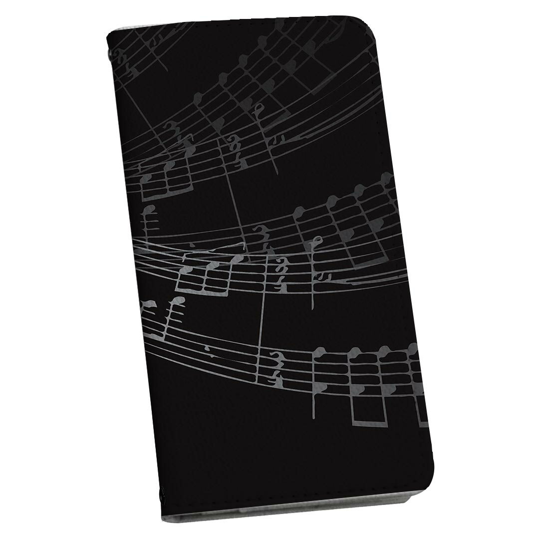 AQUOS sense7 SH-53C SHG10 専用 ケース カバー 手帳型 マグネット式 ピタッと閉まる レザーケース sh53c カード収納 ポケット igcase 008511 黒　ブラック　音符　楽譜　ハート(2)