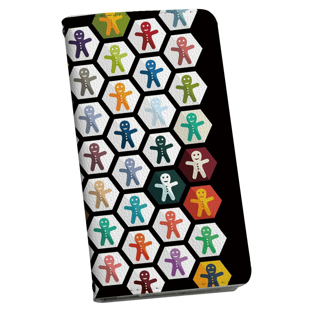 らくらくスマートフォン F-53E 用 手帳型ケース カバー 手帳型 f53e マグネット式 ピタッと閉まる レザーケース カード収納 ポケット igcase 008813 模様　カラフル　イラスト　クッキー