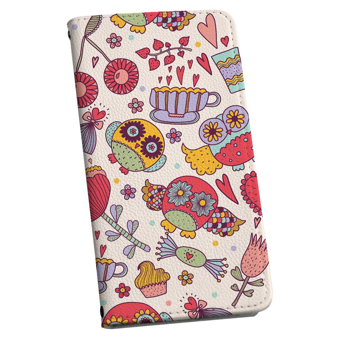 Xperia 10 VII 用 SO-52F / SOG16 / XQ-FE44 共通対応 手帳型ケース ストラップ付き ショルダー スマホ 落下防止 手帳型 マグネット式 ピタッと閉まる スマホカバー 肩掛け 斜めかけ 008887 イラスト　ピンク　フクロウ　ハート