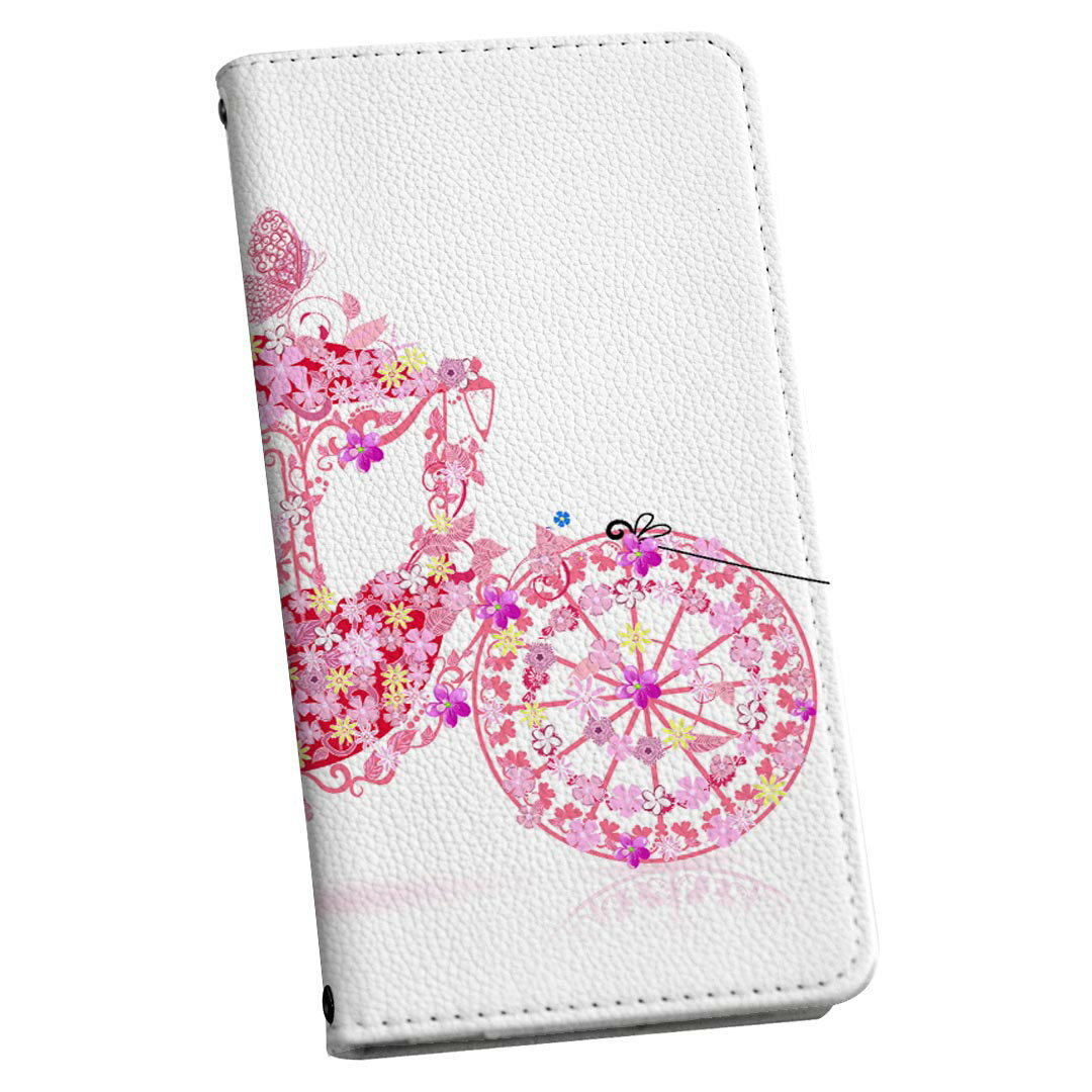 シンプルスマホ4 704SH 専用 ケース カバー 手帳型 マグネット式 ピタッと閉まる レザーケース カード収納 ポケット igcase 009190 花　　蝶　ピンク