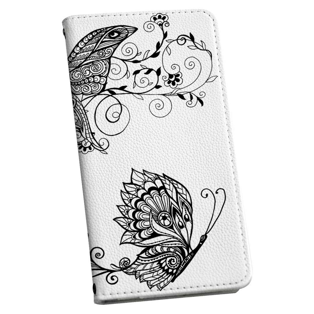 BASIO active3 KYG04 ベイシオ アクティブ3 用 手帳型ケース kyg04 ストラップ付き ショルダー スマホ 落下防止 手帳型 マグネット式 ピタッと閉まる スマホカバー 肩掛け 斜めかけ 009822 蝶　白　黒