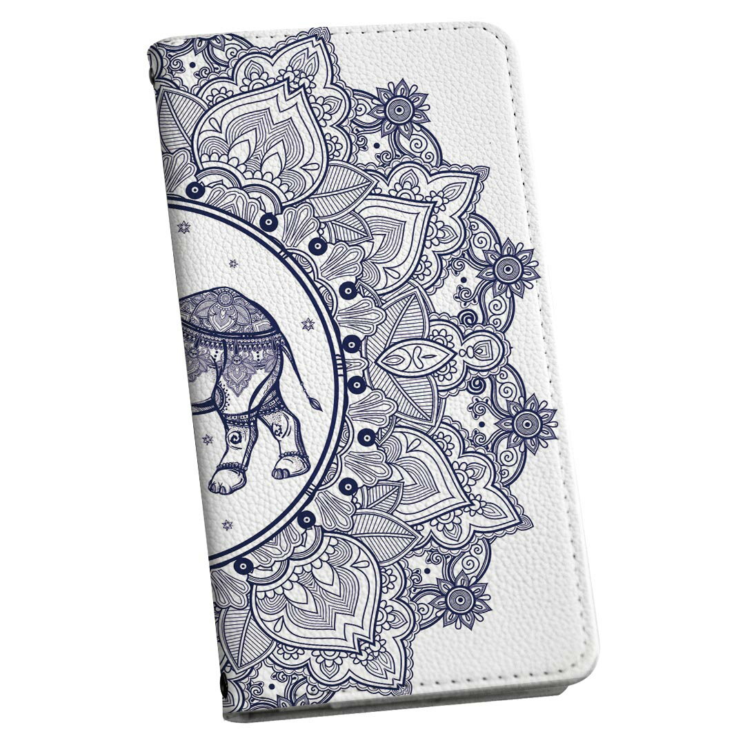Xperia Ace II 用 スマホカバー SO-41B ケース カバー 手帳型 so41b マグネット式 ピタッと閉まる レザーケース カード収納 ポケット 010054 アジアン　ゾウ　青