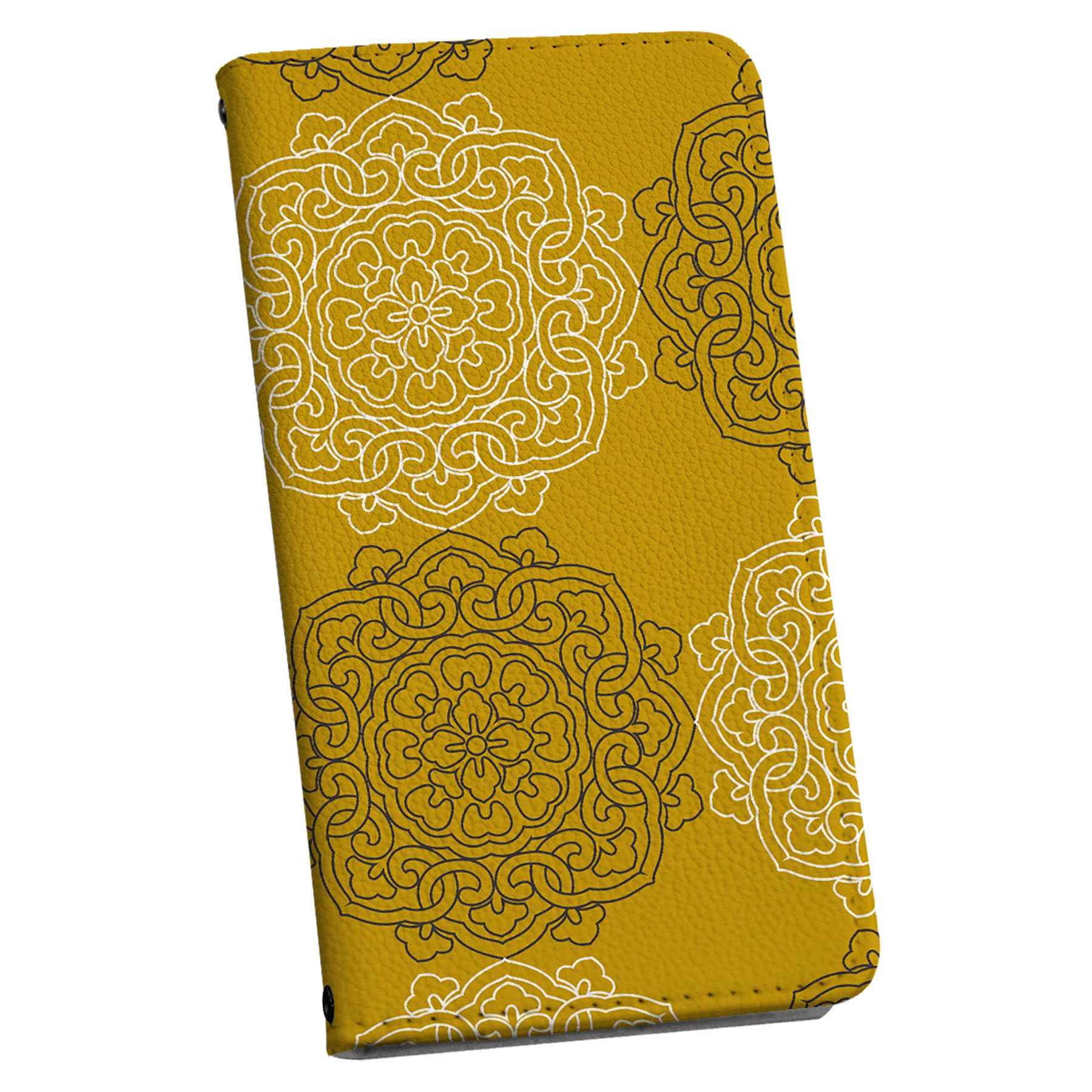 商品特徴・シームレスな全面デザイン（内側は落ち着いたオフホワイト）・外側は高品質の人工革を使用・内側にはスマホを装着するケースが付属・機種専用のカメラホール仕様でケースを装着したままの撮影が可能・ワンセグや動画の視聴に便利な横置きスタンド機能・ICカードなどを2枚まで収納できるカードスロット付き・マグネットフリップで開け閉めカンタン注意事項商品画像はサンプルイメージですので、ご覧の環境によっては多少色味に違いを感じる場合がございます。イメージと違った、モニターと色味が異なるという理由での交換や返金はご対応出来かねます。カバーのみの販売で本体は付属しません。ケース装着のままケーブルを挿しての充電は可能ですが、卓上ホルダでの充電は仕様上対応しておりません。また、ワイヤレス充電対応機種についてはお使いの機器や環境により反応しない場合があります。お手数ですがケースから外してお使い下さい。卓上ホルダ及びワイヤレスでの充電は保障の対象外となります。こちらは無地のレザーにデザインをプリントした商品で、デコなどの加工はございません。凹凸や光沢があるように見えたり布地や金属を素材にしたように見える商品もありますが、デザインの図版によるものです。撮影時にカバーが映り込む恐れがあるため、カメラ用の穴は若干大きめに開けています。カメラ穴の位置にわずかなズレが生じる場合がございます。また印刷時に微妙な画像のズレが生じる場合がございます。ご注文後に1点1点制作する受注生産品のため、不良品以外のご返品や交換は固くお断り致します。機種の選択間違いも保証対象外となりますため、ご注文の際は必ず機種をご確認下さい。発送について完全受注生産のハンドメイド商品となりますので、既製品と比べて発送までお時間を頂いています。 基本的に決済確認後、通常で3営業日程度、最大で10営業日程度での発送となります。繁忙期や休業日明けの場合はさらに時間がかかる場合があります。 その際には別途メールにてご連絡致します。メール便の場合、発送日から到着までに2?4日ほどかかる場合が多く、紛失などの保障もご対応できかねます。あらかじめご了承下さい。