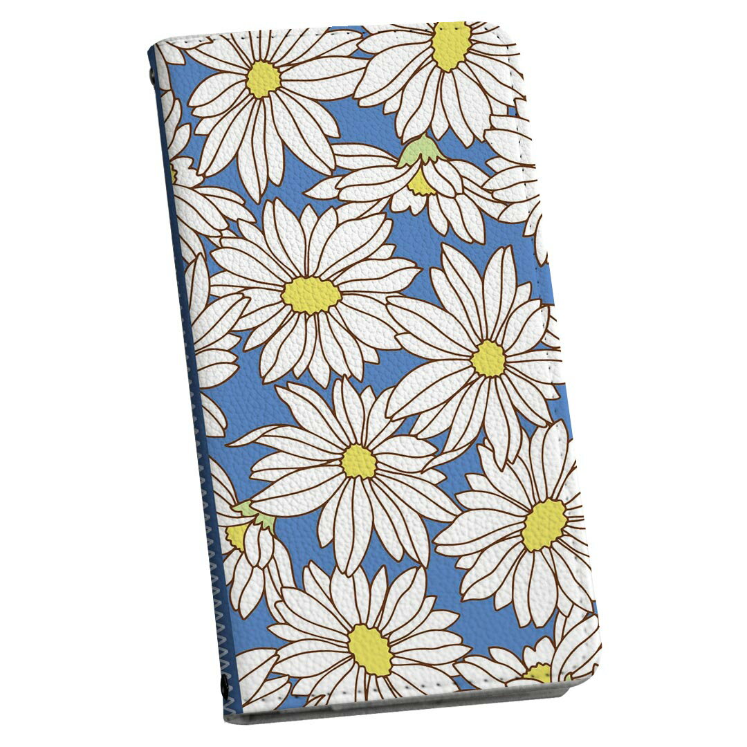 OPPO A54 5G 対応 OPG02 ストラップ付き oppoa54 ケース ショルダー スマホ 落下防止 手帳型 マグネット式 ピタッと閉まる スマホカバー 肩掛け 斜めかけ 011108 マーガレット　花　青