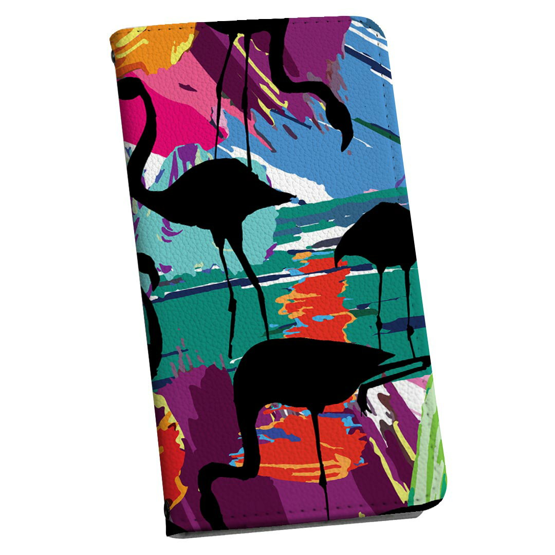 Xperia 5 V 用 SO-53D / SOG12 共通対応 ケース 手帳型 011161 フラミンゴ　鳥　カラフル