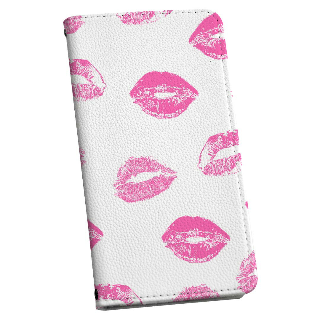 あんしんスマホ KY-51B ストラップ付き ky51b ケース ショルダー スマホ 落下防止 手帳型 マグネット式 ピタッと閉まる スマホカバー 肩掛け 斜めかけ 011679 唇　ピンク　模様